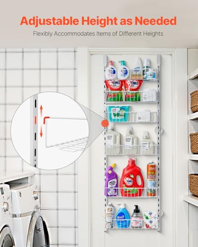 VEVOR Over the Door Pantry Organizer, 6-Tier Pantry Organization and Storage, Heavy-Duty Steel Hanging Spice Rack, Adjustable Wall Seasoning Shelves, for Home Kitchen Laundry Room Bathroom, White - color: White, size: 6-Tier