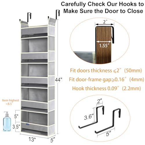 Over The Door Organizer 5-Shelves and 10 Side Pockets, Over The Door Storage for Bathroom Bedroom Nursery, Hanging Door Organizer for Baby Diapers and Kids Toys (13"x5"x44", Grey) - color: Grey, size: 5-Shelf Over Door Organizer