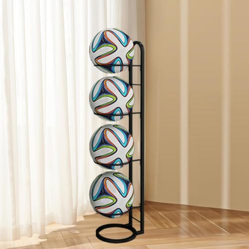kowaku Vertical Ball Storage, Basketball Storage Shelf, Metal Volleyball Stand Holder, 5 Tier Ball Rack, Basketball Rack for Garage