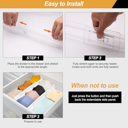 6 Pack Drawer Dividers for Clothes, 2.3" High 13"-21" Adjustable Drawer Dividers Expandable Dresser Drawer Organizer, Clear Drawer Separators for Clothes, Underwear, Cosmetic, Kitchen Utensils Storage - color: Clear, 2.3" High 13-21" Long, size: 6 Pack