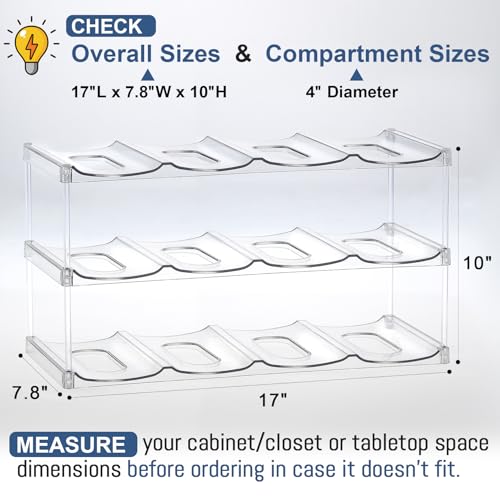 LARGER Compartment - 3 Tier Stackable Water Bottle Organizer Holder - for Stanley 40oz & Others' Large Tumbler - Clear Wine Rack, 12 Cup Bottle Holder for Cabinet Home Countertop Fridge Pantry Shelf - color: Clear, size: 3 Tier - Hold 12