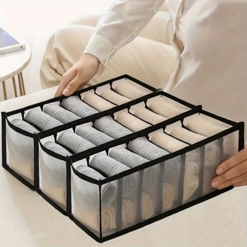 7-Grid Socks Organizer - Multifunctional Drawer Storage Solution for Home, Bedroom, Dorm, Storage Box, Sorter, Black - color: Black