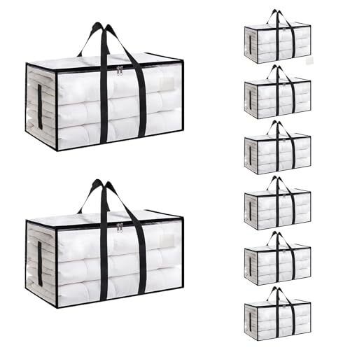 8 Pack-Extra Large Heavy Duty Moving Bags - Waterproof Storage Totes with Handles & Zippers, Foldable for College Dorm, Storage (Clear) - color: Clear, size: 8