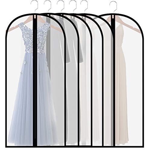 Extra Long Dress Garment Bags 60in Clear Hanging Lightweight Breathable Dust Proof Cover with Study Full Zipper for Storage Clothes and Travel Pack of 6 - size: 6pcs 24'' x 60''