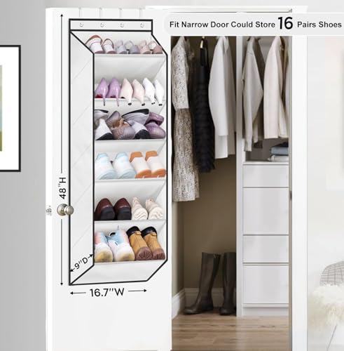 SLEEPING LAMB Shoe Rack for Door, Kids Door Shoe Organizer for Closet hanger, Narrow Hanging Sneaker Storage with Large Deep Pockets for Toddler, Girl, Baby Room Decor, White - color: White, size: 52.5''