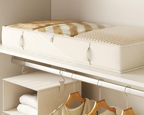 Vailando Side-Supported Under Bed Storage Containers, 6 Inches Tall 60L Underbed Storage Bins with Sturdy Handles and Sidewalls, Closet Organizer for Clothes, Blankets, Seasonal Items, Beige, 2-Pack - color: Beige, size: 6 Inches Tall