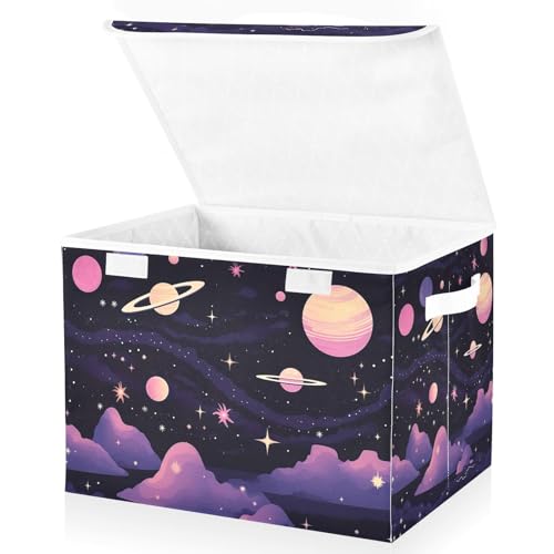 xigua Abstract Planets Storage Bins with Lids and Carrying Handle,Foldable Storage Boxes Organizer Containers Baskets Cube with Cover for Home Bedroom Closet Office - color: Abstract Planets