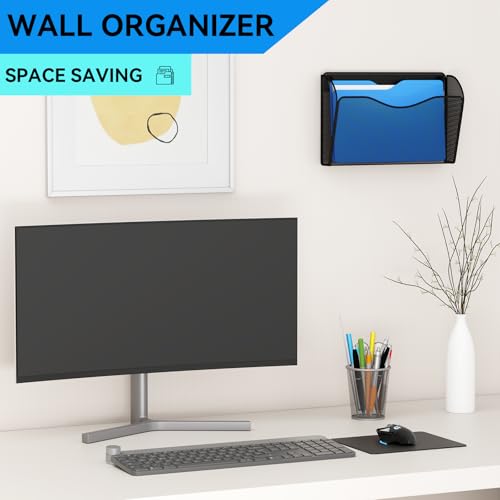 6 Single Pocket Wall File Holder, Mesh Hanging File Folder Paper Organizer, Vertical Wall Mounted Mail Basket, Storage Organization Magazine Rack for Office, Home and School, Black - color: Black, size: 6 Pack Wall Mounted