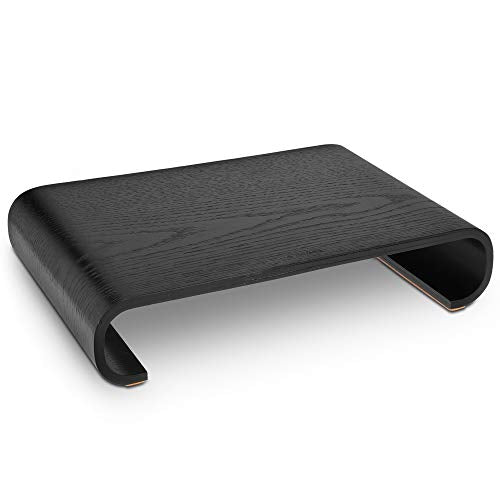 Navaris Wood Monitor Stand Riser - Computer Desk Organizer Desktop Dock Wooden Mount Display for PC TV Screen Notebook Laptop - Oak with Black Stain - style: oakwood black