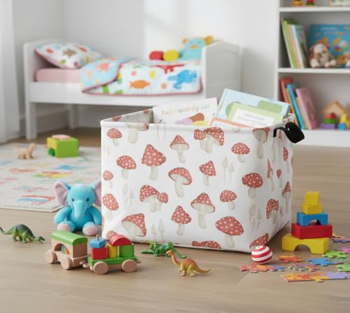 HIYAGON Rectangular Kids Basket Baby Girl Basket Fabric Storage Bin Organizer Box Room Decor(Mushroom) - color: Mushroom