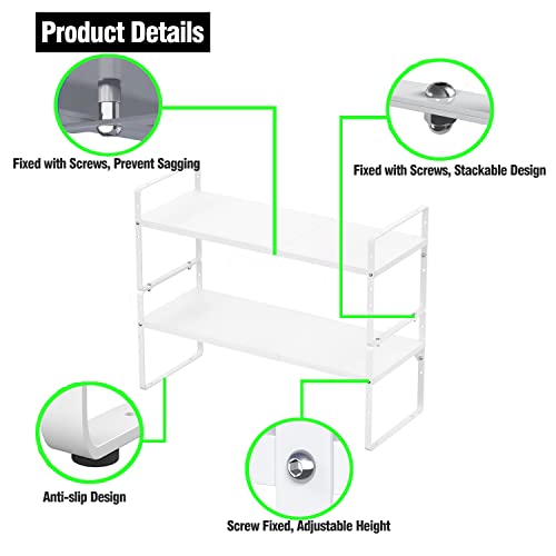 Expandable Kitchen Cabinet Storage Shelf, Stackable Metal Pantry Storage Shelves Organizer, Adjustable Height Counter Spice Rack for Kitchen Cabinet, Countertop, Pantry and Office - color: White-1pack, size: Large - L16.5-27'' * W10.2'' * H9.6''