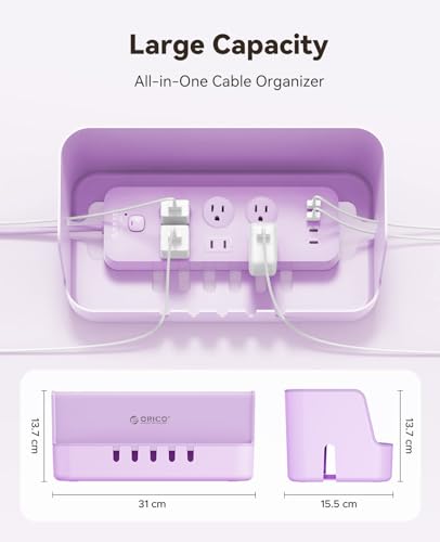 ORICO Cable Management Box with Phone Stand Lid, Large Cord Organizer Case for Hiding Power Strips & Surge Protectors, Heat Dissipation Desktop Wire Hider for Home, Office, School - PB02 - color: Purple