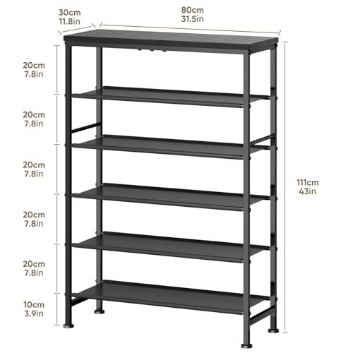 Mavivegue 6 Tier Shoe Rack Organizer, Metal Organizer Shelf with with MDF Top Panel and Layer Fabric, Shoe Rack for Front Door Entrance, Black & Rustic Brown - size: 6 Tier