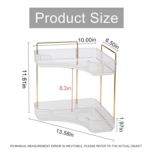 INVSSENE Corner Bathroom Countertop Organizer, Vanity Trays for Counter, Makeup Organizers, Perfume Tray, Kitchen Spice Rack, (Clear, 2 Tiers) - color: Clear, size: 13.6" x 10" x 15.1"
