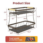 Sevenblue 2 Tier Large Fruit Basket for Kitchen Counter with 2 Mobile Banana Hangers, 2026 Pro Detachable Metal Fruit Bowl with Wooden Handle (Brown, 2 Tier Extra Large) - color: Brown, size: 2 Tier Extra Large