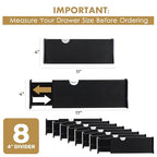 RAPTUROUS Adjustable Drawer Dividers 8 Pack, 4” High, 11-17” Long, Dresser Drawer Organizer for Bedroom, Closet, Kitchen, Nursery, Office, Strong Hold, Soft Foam Edges, Black - size: 4" Tall, 11"- 17" Long