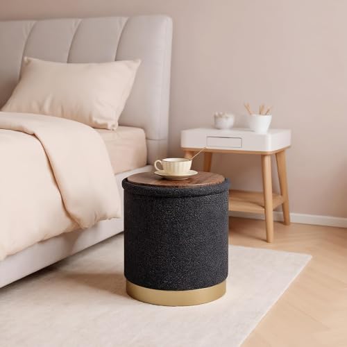 15" Round Storage Ottoman,Boucle Foot Rest/Seating/Storage for Small Space-Living Room/Bedroom/Dorm-Dark Grey - color: Dark Grey