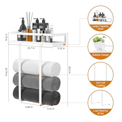 Towel Racks for Bathroom Wall Mounted, Xstydes Metal Towel Holder with Wooden Shelf for Folding Large Towels, Towel Storage for Small Bathroom Organizer Decor or RV Camping,White - color: White, size: Small