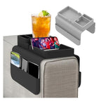 Sofa Cup Holder Silicone Sofa Armrest Tray with Side Pocket Dual Slot Beverage Storage Phone Remote Control Organizer(Black) - color: Black