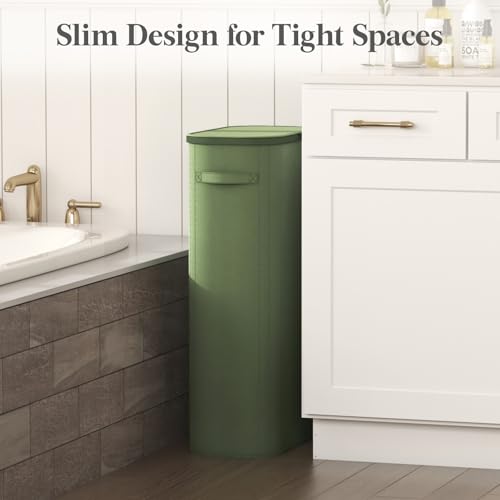 Lifewit Slim Laundry Basket with Lid, Narrow Large Laundry Hamper with Plastic Handles and Removable Bag, Tall Foldable Dirty Clothes Hampers for Laundry Room, Bedroom, Bathroom, Dorm, 75L Green - color: Green, size: 75L