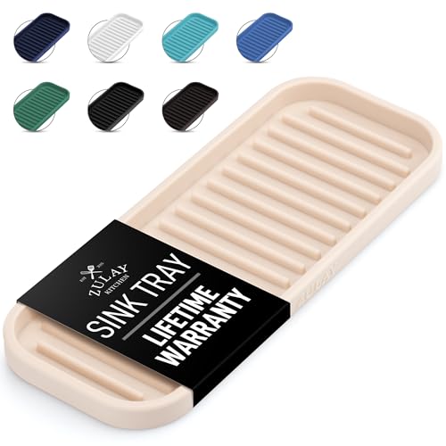 Zulay Kitchen (9x3.5) Silicone Sponge Holder for Kitchen Sink - Flexible Multipurpose Soap Tray - Sink Organizer for Kitchen, Bathroom, Makeup, Trinkets & More (Ivory) - color: Ivory, size: Medium (9x3.5)