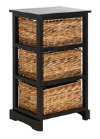 SAFAVIEH Home Collection – Halle Distressed Black Storage Side Table with Wicker Baskets, Farmhouse Accent Storage, Fully Assembled (AMH5738A) - color: Distressed Black
