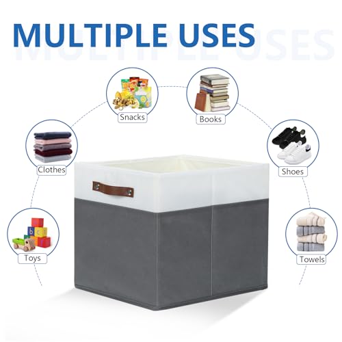 Temary Cube Storage Bins 4Pack Foldable Cube Baskets for Clothes Shelf Storage Basket with Handles, Storage Box Fabric Storage Organizer Bins for Home (White&Grey, 13x15x13 Inch) - color: White&Grey, size: 13x15x13