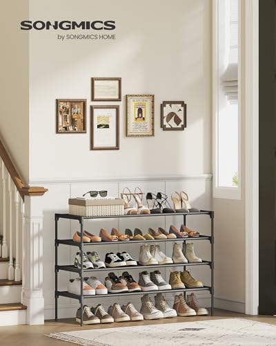 SONGMICS Shoe Rack, 4-Tier Shoe Storage Organizer, Space-Saving, 11.7 x 36.1 x 27.7 Inches, Entryway, Metal Frame, Non-Woven Fabric Shelves, Ink Black ULSH034BH01 - color: Ink Black, size: 4 Tiers (36.1"W)