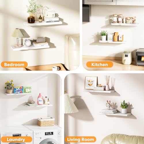 Floating Shelves for Wall Rustic Farmhouse 24 Inch Floating Shelf Bathroom Wooden Shelves for Wall Mounted Live Edge Pine Shelf with Unique Natural Grain for Living Room Bedroom Kitchen (White) - color: White, size: 24 inch - 2pcs