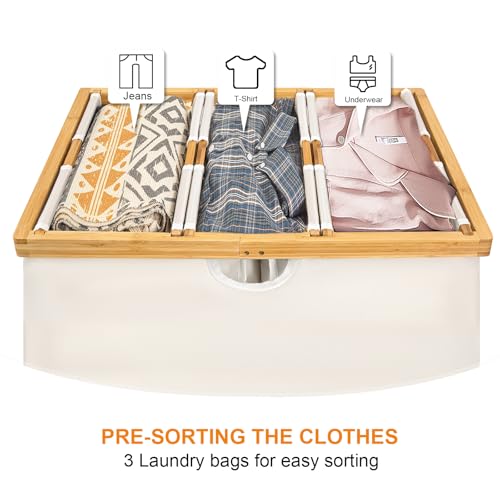 WOWLIVE 180L Laundry Hamper 3 Section, Bamboo Laundry Basket with lid, Extra Large Dirty Clothes Hamper with Removable Linner Bags, Laundry Bin Organizer Storage for Dorm Bedroom Bathroom, Beige - color: Beige, size: 180L (21.1 x 15.8 x 32.7 Inches)