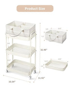 Fortella Baby Diaper Caddy, 3 Tier Rolling Storage Cart for Baby Essentials, Diaper Cart with Detachable Dividers, Storage Organizer & Baby Bottle Organizer for Bedroom, Living Room (Beige)