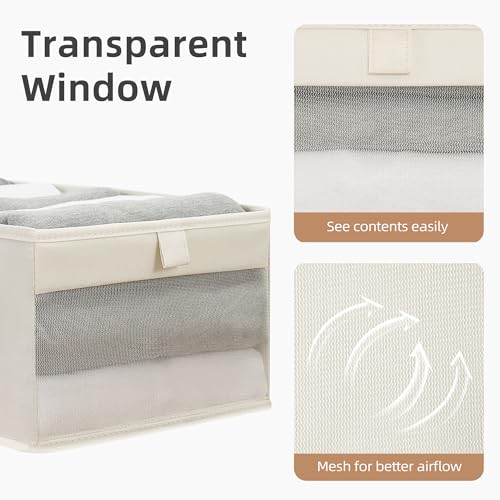 STORAGE MANIAC 4 Pack Storage Bins with Clear Window, Storage Boxes for Shelves, Sturdy Foldable Closet Organization Fabric Shelf Basket for Toy, Towel, Book, Jeans, Offices, Dorm, Wardrobe, Beige - color: Beige, size: 4 Pack