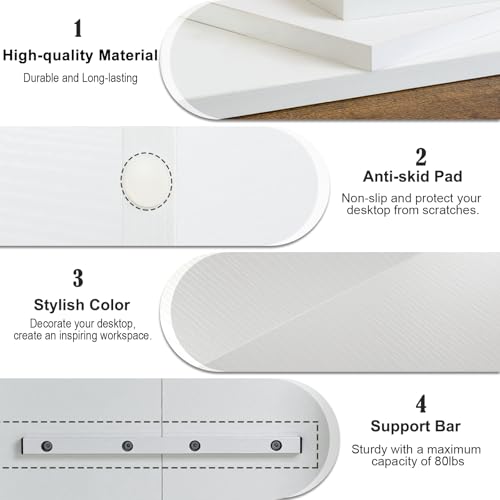 TEAMIX 2 Tier White Monitor Riser Stand, Wood Desktop Stand with storage for Laptop/PC/Printer/Keyboard, TV Stand Shelf Home Office Desk Accessories - color: White