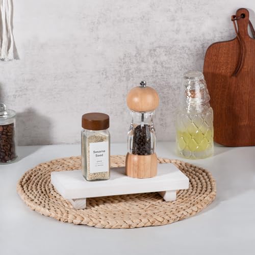 Wooden Tray Pedestal Stand Farmhouse Bathroom Decor Decorative Wooden Riser Kitchen Soap Dish Holder for Vanity, Counter, Sink, 8.7 * 3.6 White - color: White, size: 8.7" x 3.6" x 1.6"