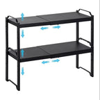 DABOS Expandable Kitchen Countertop Shelf Organizer, Black, Adjustable Height and Length, Metal Steel, 2-Pack