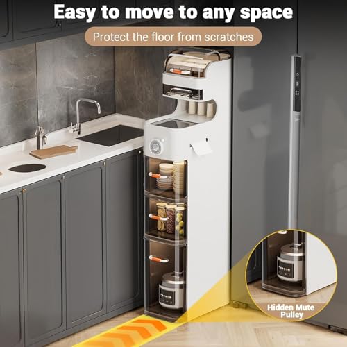 Waterproof Slim Bathroom Storage Cabinet, Narrow Plastic Drawers Organizer with Tissue Box and Wheels, Space Saver for Kitchen Laundry Room Bedroom