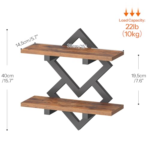 HOOBRO 15" Floating Shelves for Wall, Set of 2 Wall shelf, 2-Tier Hanging Shelves, Wall Mounted Storage Shelf, Display Rack, for Living Room Bedroom Kitchen Bathroom, Rustic Brown and Black BF14BJP201 - color: Rustic Brown + Black