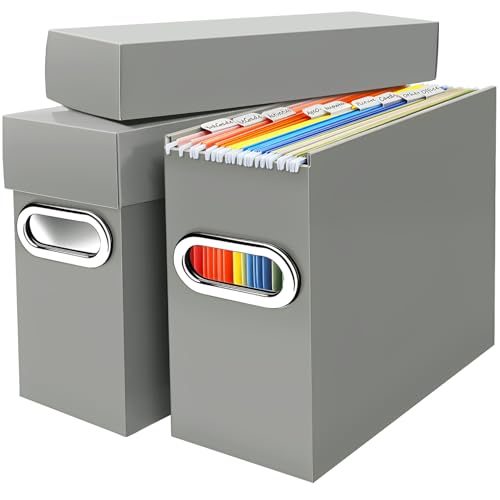 File Organizer Box with Lid & Handle, Thickened Cardboard Hanging File Folder Storage Boxes for Letter Size, Portable Filing Organizer for Office, Home, Classroom, Greige 2 Pack - color: Greige, size: 2 Pack
