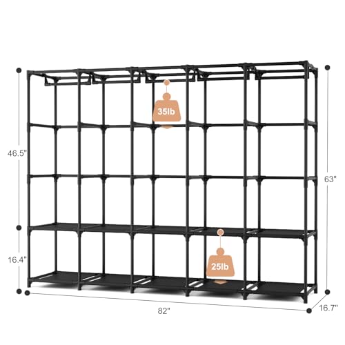 Portable Closet Storage, Portable Wardrobe Closet Organizer Clothes Rack wtih Cover, Hanging Rod, Storage Shelves and Side Pockets, Large Portable Closets for Hanging Clothes, Black - color: Black, size: 5 Row - 82'' Wide