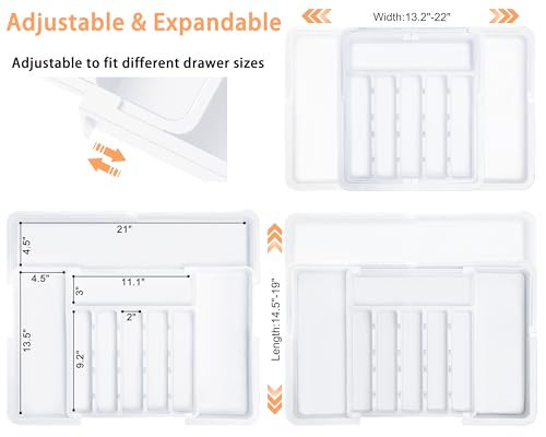 Spaclear Large Silverware Drawer Organizer Expandable Kitchen Utensil Organizer BPA Free Flatware Cutlery Holder Tray Adjustable Plastic Drawer Divider Storage for Forks Knives 6-9 Slots White - color: White