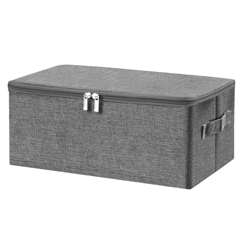 ANMINY Storage Bins with Zipper Lids 13 Qt Lidded Fabric Storage Boxes Baskets Cubes with Handles Collapsible Washable Cotton Linen Closet Shelf Clothes Organizer Containers - Gray, Small - color: Gray, size: Small (Pack of 1)