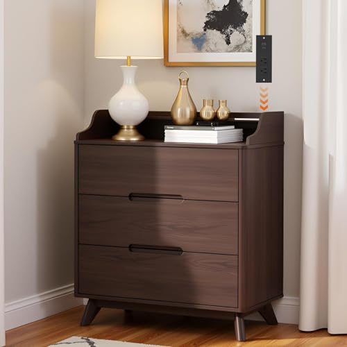 3 Drawer Dressers for Bedroom, 32" Large Wood Dresser w/Charging Station, Open Shelf Top, Pre-Installed Slides, Wide Modern Dressers with 3 Drawer Storage Organizer for Bedroom Living Room, Brown - color: Brown, size: 16"D x 32"W x 35"H (3 Drawers)