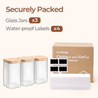 ComSaf 1.4 Qt Glass Storage Containers with Lids, Glass Jars with Lids, Clear Food Storage Jar, Square Canister Set of 3, Pantry Organizers and Storage for Flour Oat Pasta Tea Cookie Coffee Bean - size: 1.4Qt*3