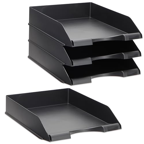 Stockroom Plus Letter Tray - Stackable Desk Organizer Trays - Desktop File Organizer - Mail & Document Storage - Pack of 4, Black, 10 x 13.5 x 2.5 in - color: Black