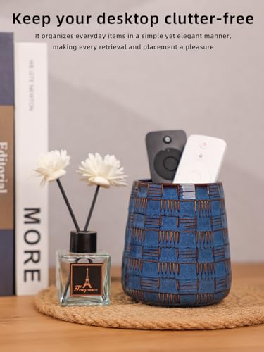 GDCZ Ceramic Remote Control Holder, Remote Caddy Organizer Storage, Remote Organizer for Table, TV Remote Holder, Makeup Brush Pen Holder, Space Save for Office Desk (Blue) - color: Blue
