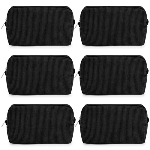 SOIDRAM Makeup Bag Preppy Cosmetic Bag Bulk Makeup Pouch Personalize Travel Toiletry Bag Organizer Cute DIY Makeup Brushes Storage Bag for Women - color: Corduroy Black, size: 6 Pack