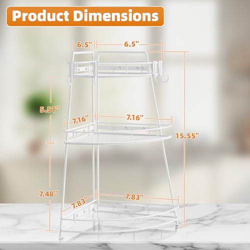 VITVITI 3 Tier Corner Bathroom Counter Organizer, Metal Bathroom Countertop Organizer Shelf Storage, Bath Room Sink Makeup Organizers for Vanity Skincare with Hooks, White - color: White