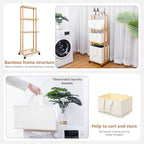 Homde Laundry Basket 3 Tier Bamboo Storage Shelf with Wheels Removable Container with Handle Freestanding Clothes Hamper Organizer for Bathroom Living Room Bedroom (Natural) - color: Natural