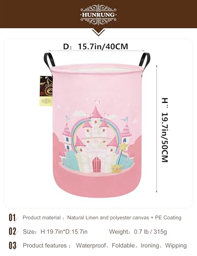 Laundry Hamper,Large Canvas Fabric Lightweight Storage Basket Toy Organizer Dirty Clothes Collapsible Waterproof for College Dorms(Pink Castle) - color: Pink Castle
