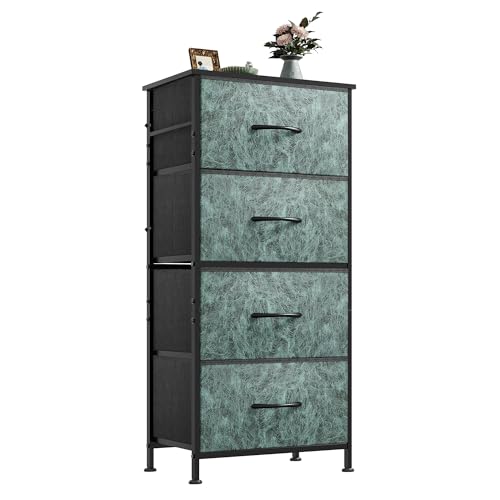 WLIVE Dresser with 4 Drawers, Storage Tower, Organizer Unit, Fabric Dresser for Bedroom, Hallway, Entryway, Closets, Sturdy Steel Frame, Wood Top, Easy Pull Handle, Vintage Green - color: Turquoise